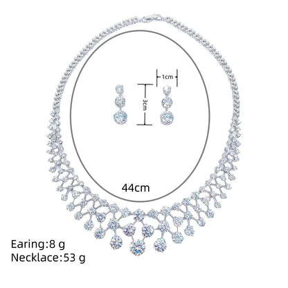 Jewelry Set with Round-Cut Necklace and Dangle Earrings Elegant Sparkling Bridal Accessories for Banquets Wedding