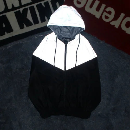 Men's Patchwork Night Reflective Jacket Casual Waterproof Windbreaker Party Dancer Hip Hop High Quality Coat Male Trend Brand