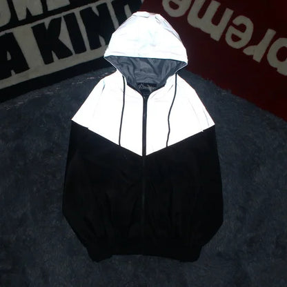 Men's Patchwork Night Reflective Jacket Casual Waterproof Windbreaker Party Dancer Hip Hop High Quality Coat Male Trend Brand