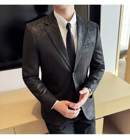 High Quality Jacquard Suit Jacket for Men 2025 Fashion Korean Style Slim Fit Business Casual Wedding Social Dress Coats 4XL-M