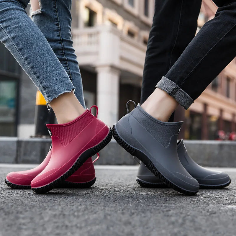 Men's Rain Boots Women's Ankle Water Shoes Non-slip Waterproof Safety Work Shoes Warm Cotton Platform outer wear Couple Lovers