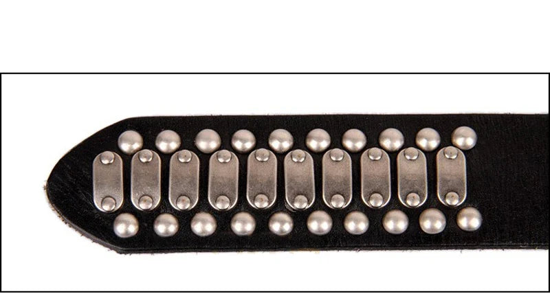 3.8CM Real Genuine Leather Belt Metal Pin Buckle Men Belt Male Wide Cowhide Hiphop Rock Rivet Belts for Men Ceinture Black