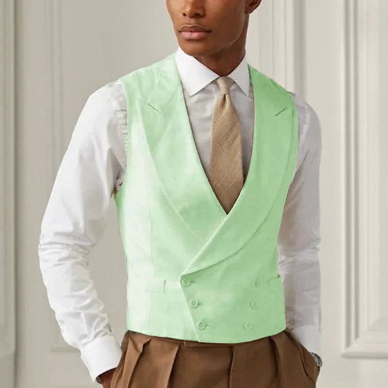 Men Vest White Solid With Lapel Gentleman Business Waistcoat Vintage Regular Slim Wedding Banquet Men Suit Vest