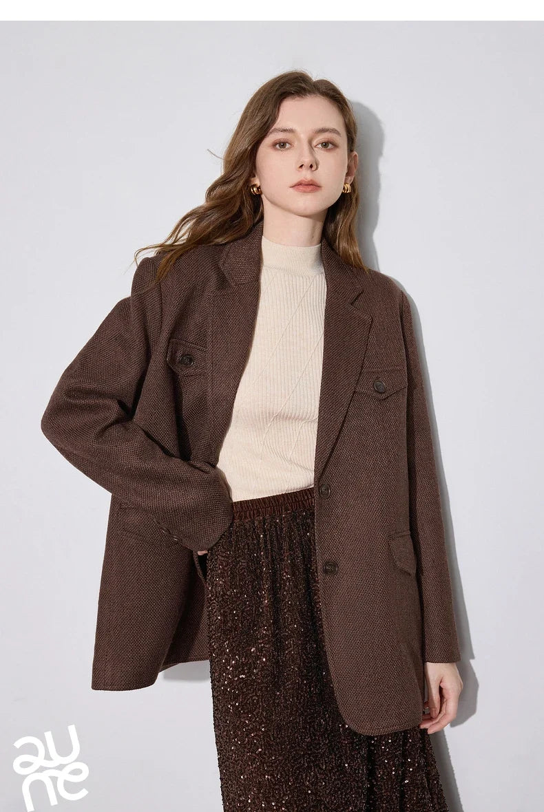 Women Blazer Jacket 2024 Autumn and Winter 2024 New High-end Tailored  Collar Thicking Jacket Coat