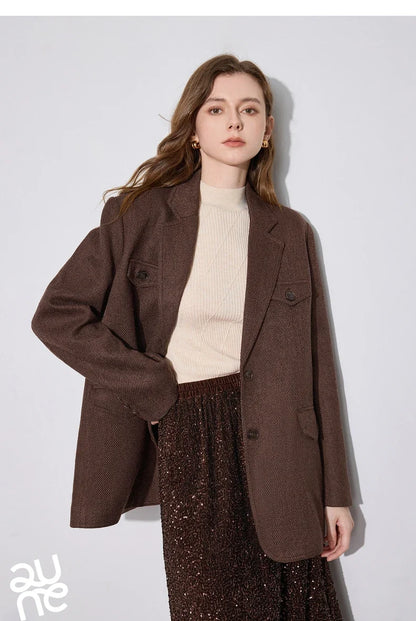 Women Blazer Jacket 2024 Autumn and Winter 2024 New High-end Tailored  Collar Thicking Jacket Coat