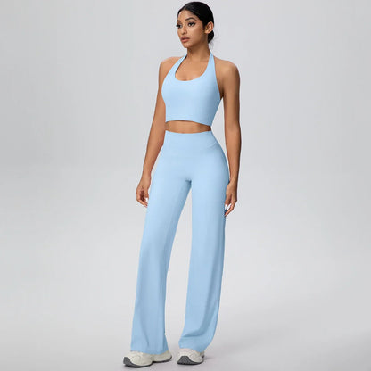 2PCS Woman Backless Hanging Neck Bra and Pants Yoga Set Summer Breathable Gym Sports Running Workout Top Hot Sales Yoga Set