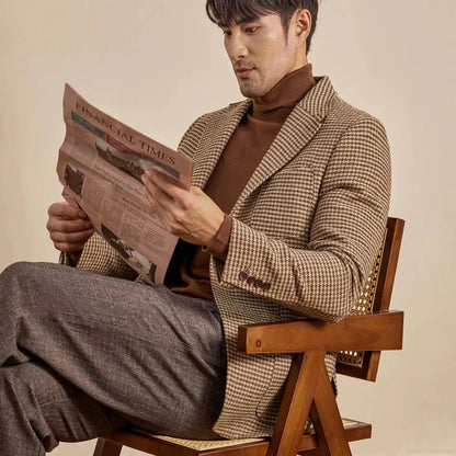 Men's Retro Suit Jacket English Style Casual Men's Large Size Jacket British Gentleman Wool Suit Trendy Tweed Houndstooth Suits