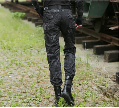 Men's Fashion Outdoor Hiking Overalls Pants Camouflage Tactical Pants Hunting Uniform Fighting Multi-Pocket Trousers