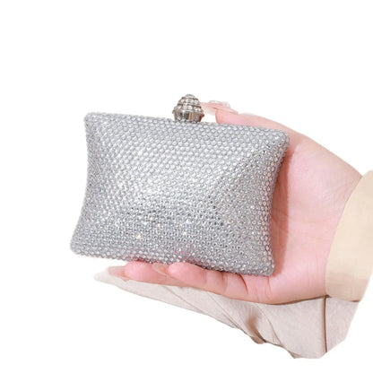 Diamond Crystal Handbag Evening Bag Cross-Border Wedding Ladies Party Shell Shape Polyester Handheld Bag with Lock Buckle