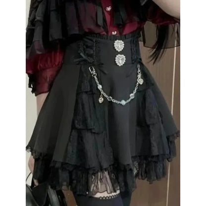 Japanese Harajuku Mini Skirt Punk College Style Plaid Cake Subculture Y2k Skirt Girl Summer High Waist Sweet Mini Skirt