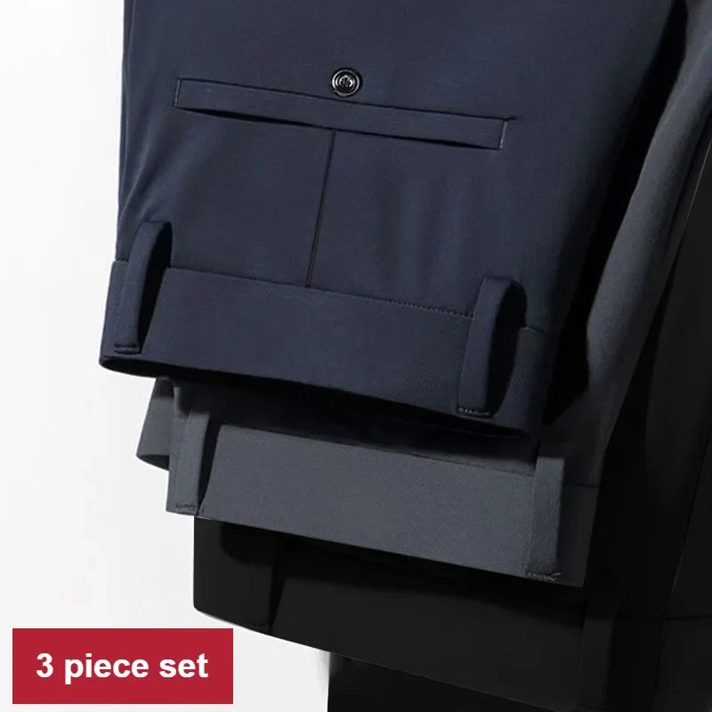 3Piece Set Men's Four-Way Stretch Business Casual Pants Elastic Comfortable Formal Dress Trousers for Spring/Autumn