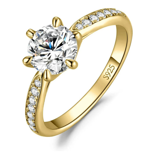Classic 1-carat Moissanite Ring with Certificate Laboratory Diamond Rings Women Wedding Jewelry 18K Gold Plated S925 Silver