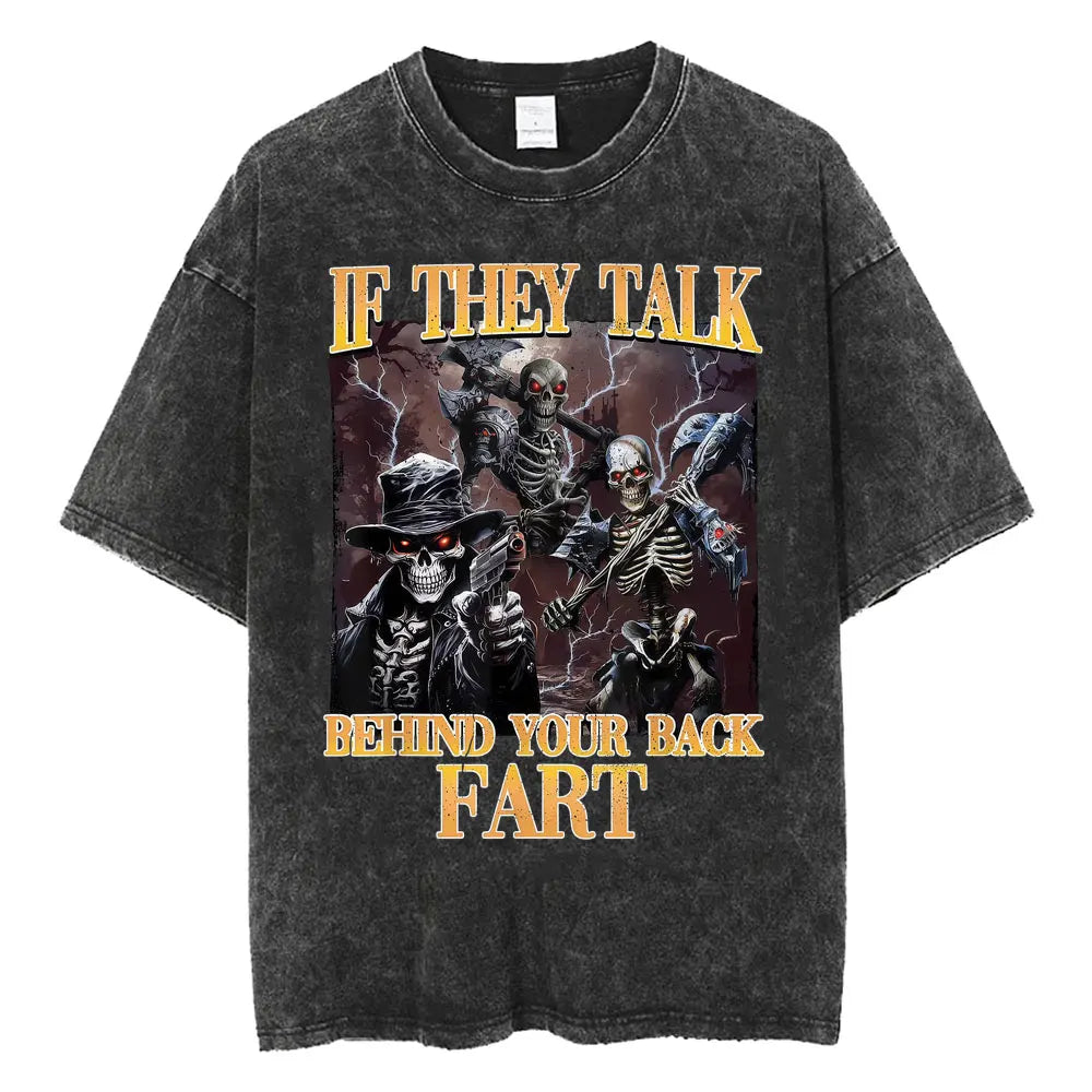 Autism Skeleton Meme T Shirt Human Funny Skull Men Women Harajuku Gothic Vintage Washed T Shirts Oversized Casual Cotton T-shirt