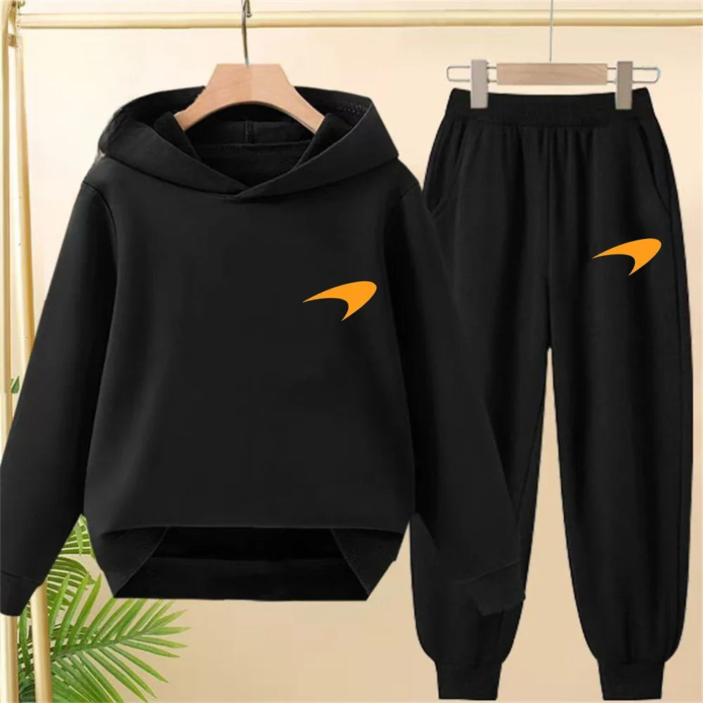 Children Hoodie print 3-12 Years Old Long-sleeved Boys Girls Toddler Coat Top+Pants Stylish Casual black Sweatshirt Set