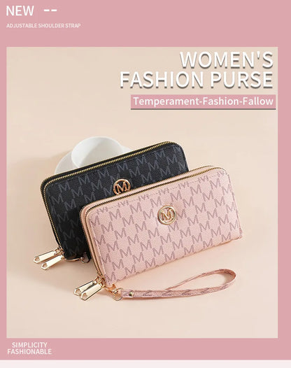 Double Zipper Wallets Women Men Long Coin Purses Cards Holder Handbags Billfold Wristlet Wallet Clutch Money Bags M Letter Purse