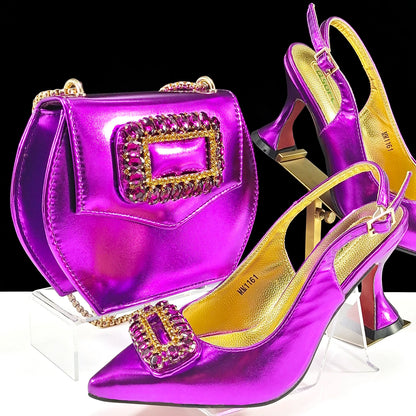 Italian Design Rhinestone-encrusted Ladies Party Shoes And Special Bag Women High Heels Wedding Dual Purpose Bag