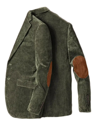 Men's Corduroy Blazer Business Casual Jacket with Elbow Patch Spring Fall Sport Coats Fashion Casual Single Breasted Men Jacket