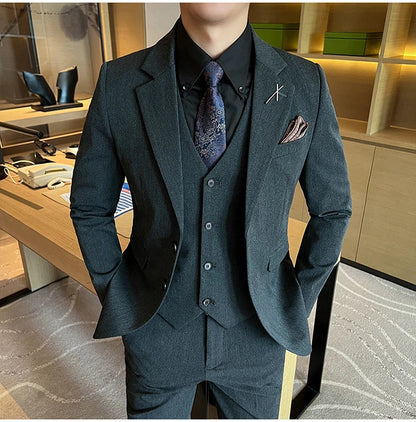 2026 High Quality (Suit + Vest + Trousers) Stylish and Handsome Casual Wedding Suit Business Suit Three-Piece Genuine