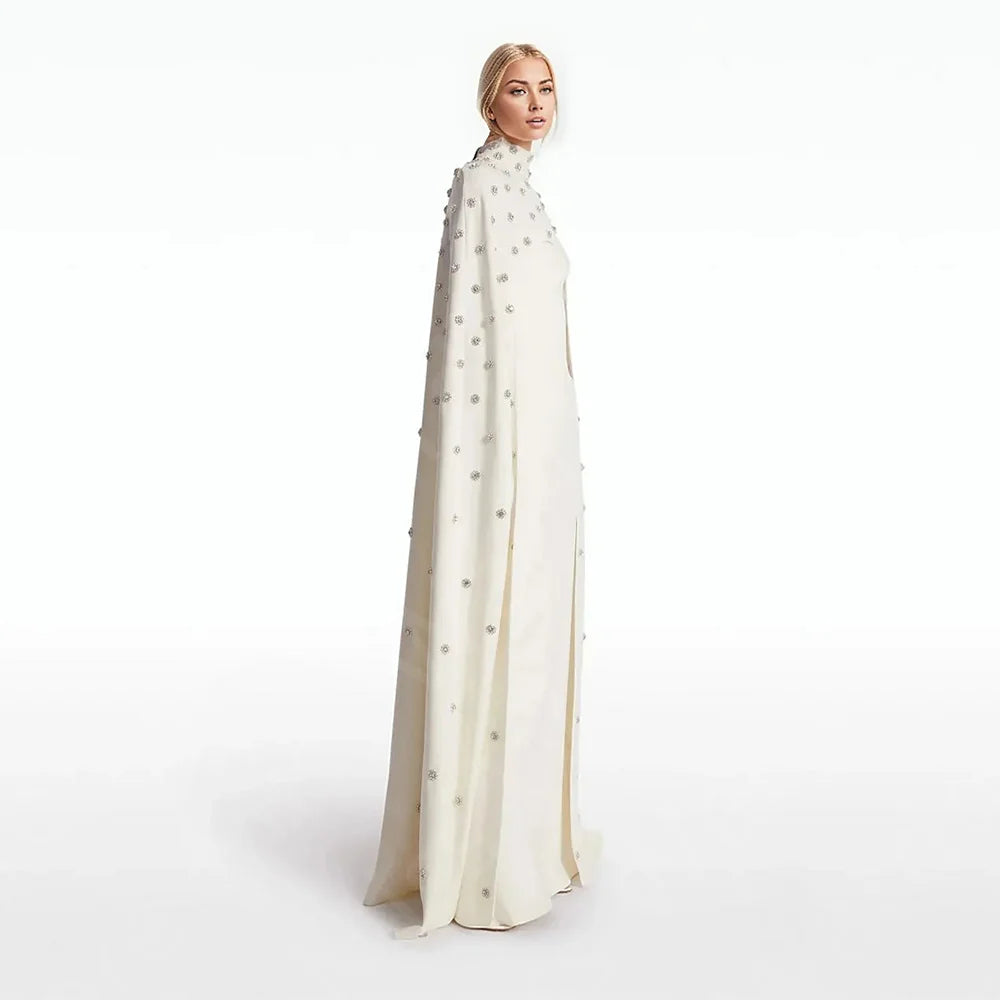 Customized Vintage Two Pieces Prom Dresses with Cape Wedding Party Dresses High Collar Crystal Beaded Evening Gowns Arabic 2024