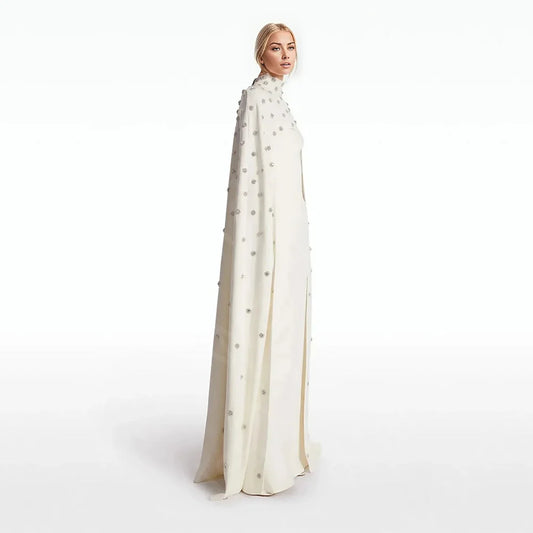 Customized Vintage Two Pieces Prom Dresses with Cape Wedding Party Dresses High Collar Crystal Beaded Evening Gowns Arabic 2024