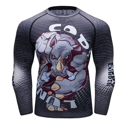Men's Jiu Jitsu Kimono Rashguard MMA T-shirt Animal Print Compression Shirts Sport Tops Bjj Kickboxing Muay Thai Sport Boxing