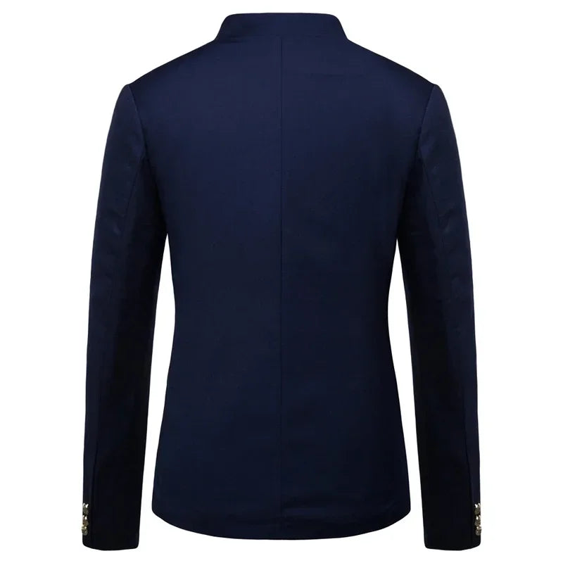 Black Stand Up Collar Blazer Coat, Men's Wedding Party Dress Jacket Fashion Slim Fit Single Breasted Jaqueta, Asian Size M-5XL