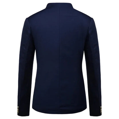 Black Stand Up Collar Blazer Coat, Men's Wedding Party Dress Jacket Fashion Slim Fit Single Breasted Jaqueta, Asian Size M-5XL