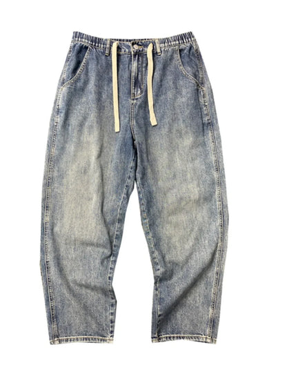 American Style Casual Faded Loose Straight Leg Jeans for Men Spring Autumn Wear Comfortable Wide Leg Pants Youth Fashion