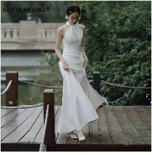 French Luxury White Satin Trailing Wedding Dresses for Bride 2026 Women Elegant Sexy Strapless Long Prom Party Dress Vestidos