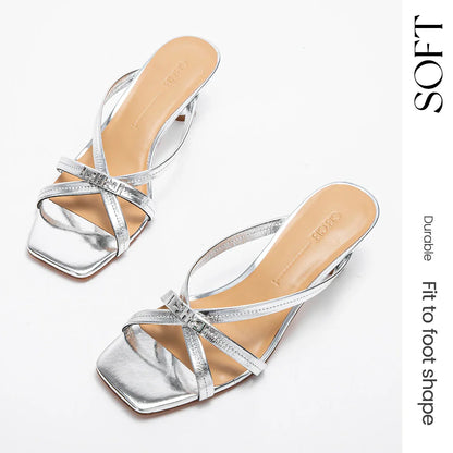 Women's Sandals Summer Cowhide New Thin Belt Business Fashion Sandals Wedding and Dinner Shoes