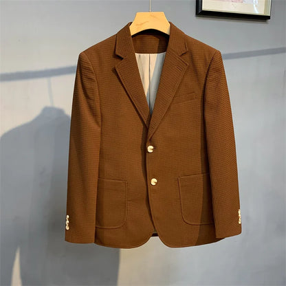British Style Striped Casual Suit Jackets Mens 2022 Waffle Slim Fit Business Blazers Coat Homme Formal Social Prom Tuxedo 4XL-M