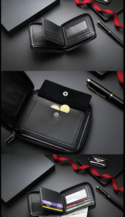 Leather Men’s Wallet Luxury Mens Purse Male Zipper Card Holders with Coin Pocket Rfid Wallets Gifts Men Money Bag Birthday Gifts