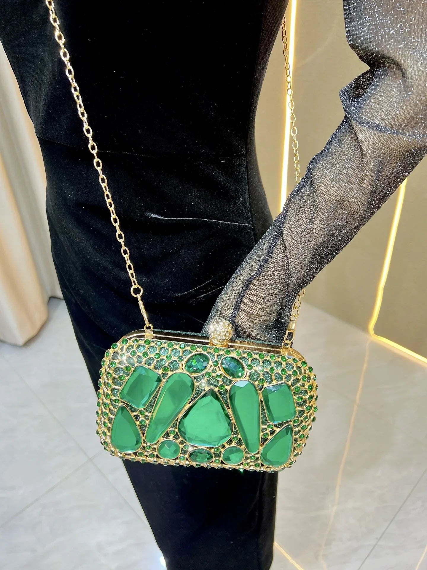 New Glass Diamond Clutch for Women, Exquisite French Rhinestone Evening Handbag, Luxury Lightweight Chain Bag for Formal Party