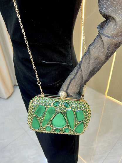 New Glass Diamond Clutch for Women, Exquisite French Rhinestone Evening Handbag, Luxury Lightweight Chain Bag for Formal Party