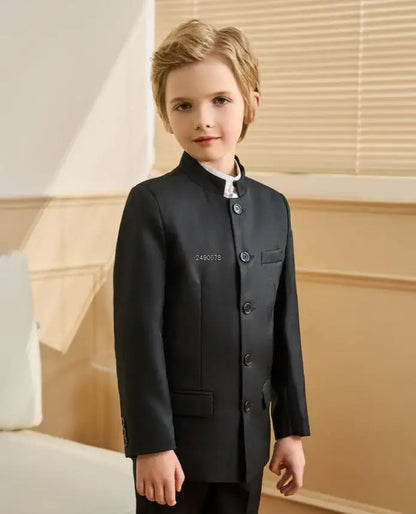 Children White Baptism Suit Boys Black 007 Suit School Student Graduation Class Dress Kids Formal Chinese Style Chorus Dress