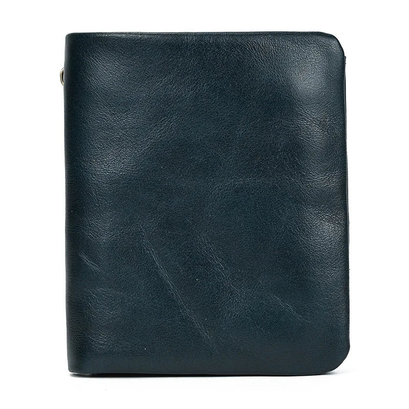 Genuine Leather Short Wallet Bifold Card Holder Short Purse Male Cow Leather Men's Coin Wallet Real Cowskin Zipper Wallet