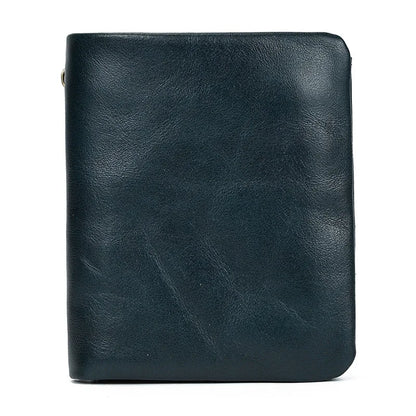 Genuine Leather Short Wallet Bifold Card Holder Short Purse Male Cow Leather Men's Coin Wallet Real Cowskin Zipper Wallet