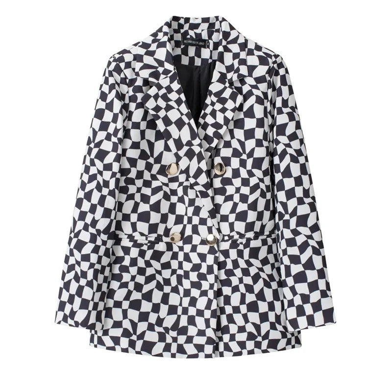 Casual Plaid Women's Suit Jacket Spring Autumn New Style Large Size Street Style Top Quality Polyester Commute Style Fashionable