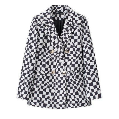 Casual Plaid Women's Suit Jacket Spring Autumn New Style Large Size Street Style Top Quality Polyester Commute Style Fashionable
