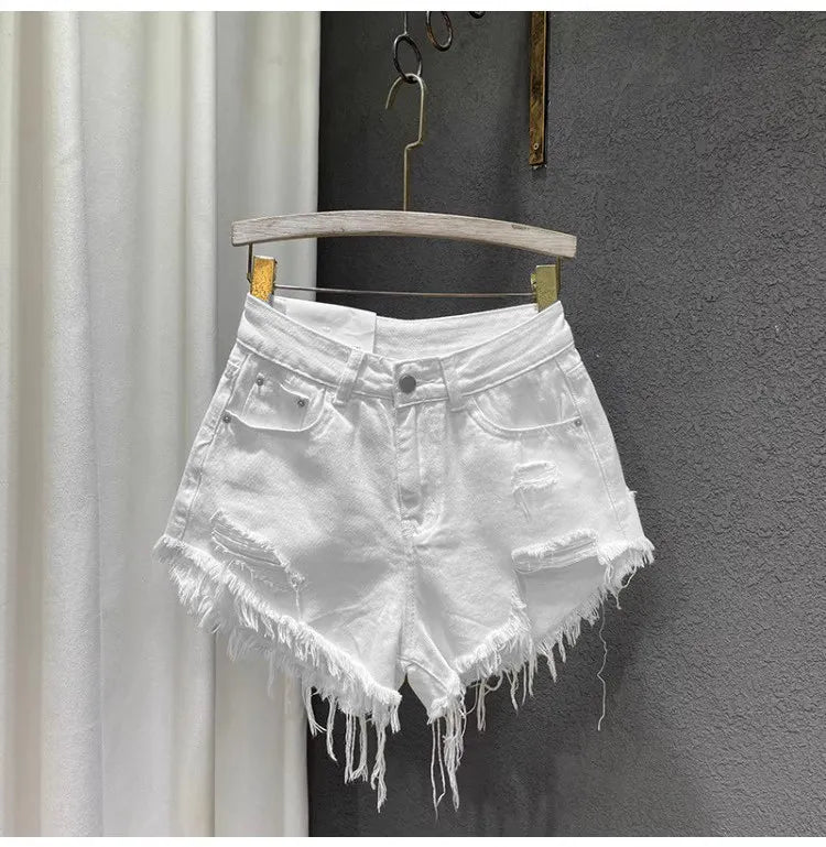 New Hot Girl Retro Irregular Distressed Ripped Denim Shorts 2026 Summer Women's Low-waist Causal Shorts