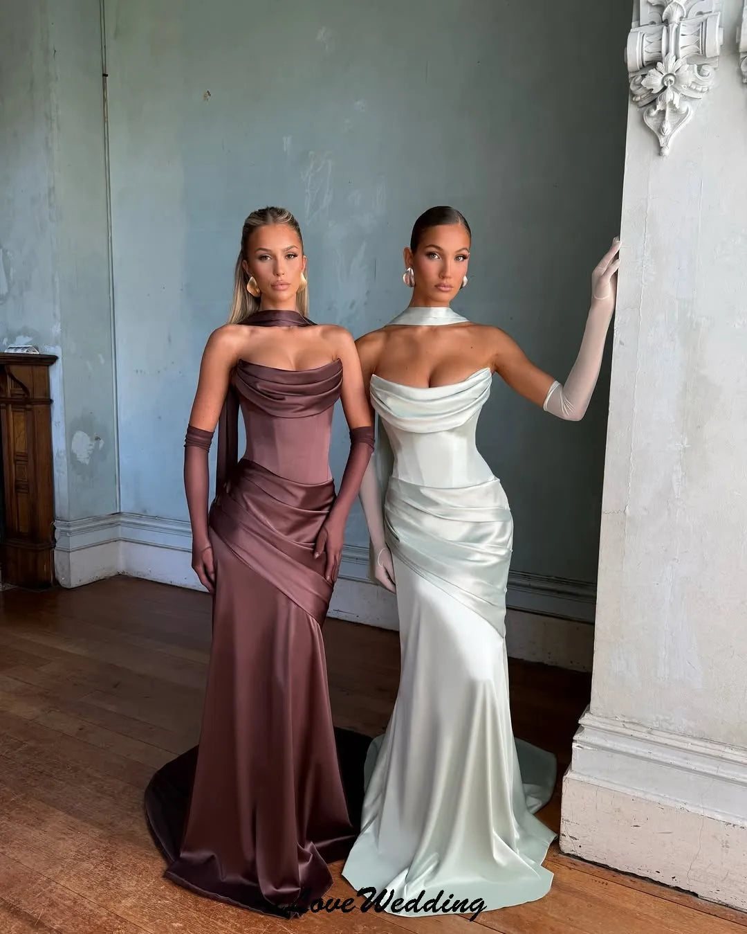 Elegant Strapless Women's Evening Dress 2026 Scarf Mermaid Pleated Women Party Dress Sweep Train Ribbons Formal Gowns Customized