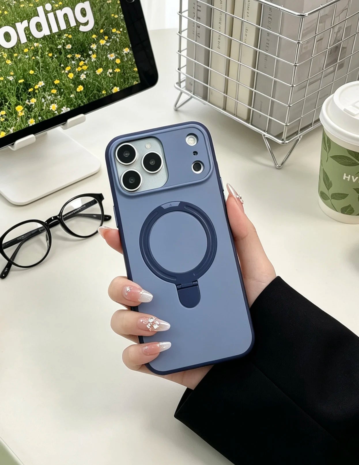 Luxury Matte Clear Metal Holder Ring Magnetic Case For iPhone 17 Air 16 15 14 Plus 13 12 Pro Max For Magsafe Shockproof Cover