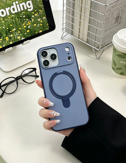 Luxury Matte Clear Metal Holder Ring Magnetic Case For iPhone 17 Air 16 15 14 Plus 13 12 Pro Max For Magsafe Shockproof Cover