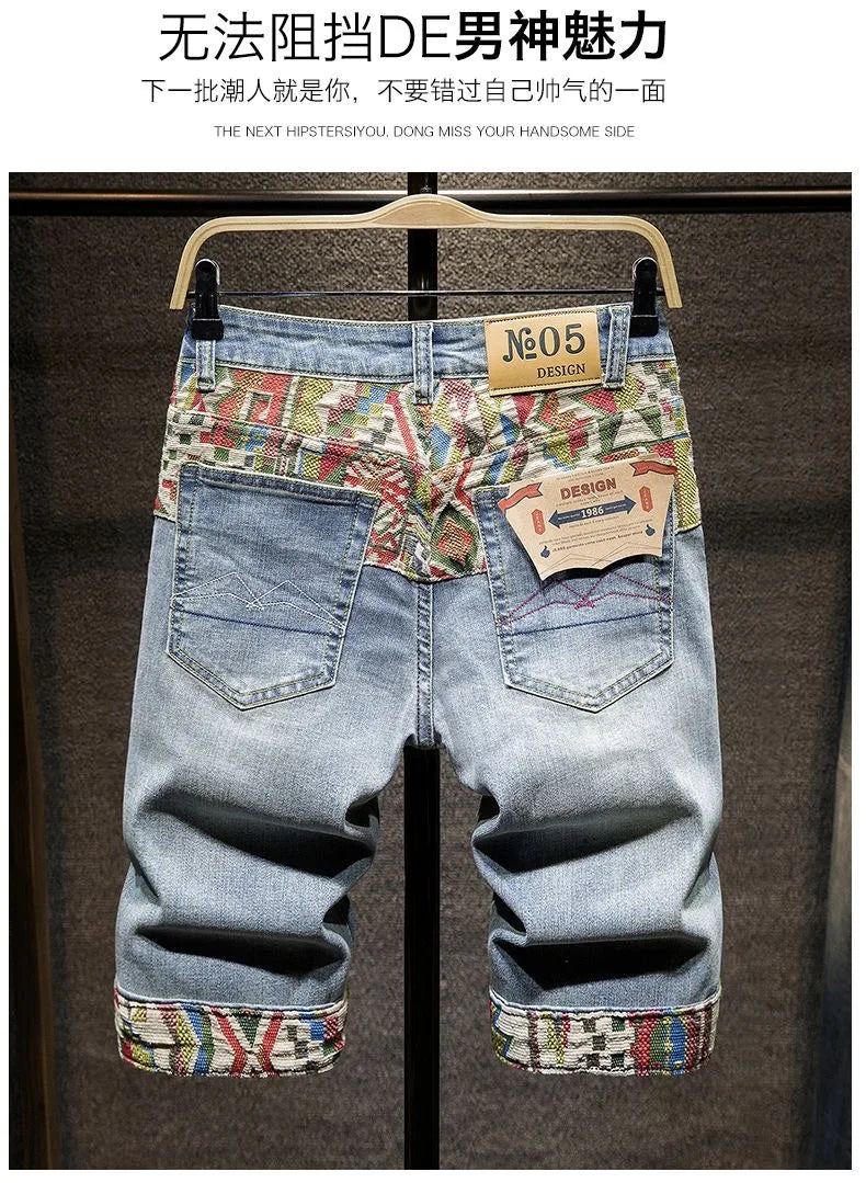 New Summer Fashion Trend Ripped Straight Tube Printed Denim Shorts Men's Casual Loose Comfortable Sports High Quality Pants