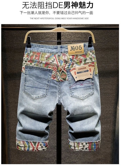 New Summer Fashion Trend Ripped Straight Tube Printed Denim Shorts Men's Casual Loose Comfortable Sports High Quality Pants