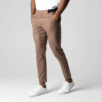 Casual Suit Pants Mens City Work Cotton Trousers Breathable Elastic Waist Pants Spring Autumn Solid Color Slim Versatile Pants