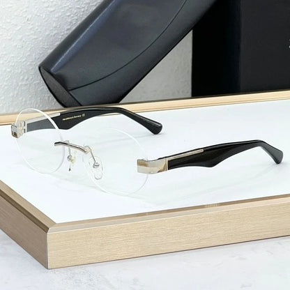 High Street Rimlesss Sunglasses Oval Alloy Acetate High Quality for Men Women Classical Vintage UV400 with Case