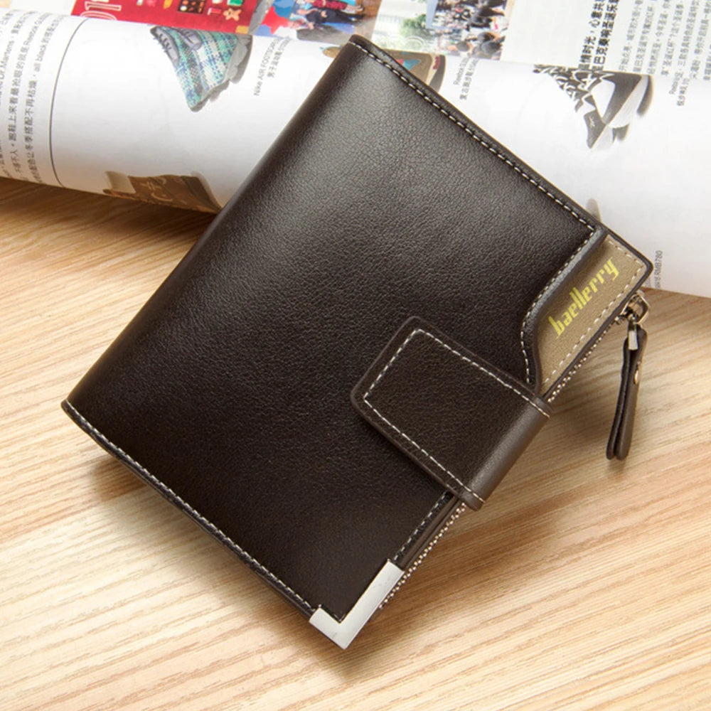 Multifunctional Men's Short Wallet with Zippered Coin Pocket on the Side, Trendy Men's Accessory, Business Casual Men's Wallet, Simple and Stylish Gift for Men