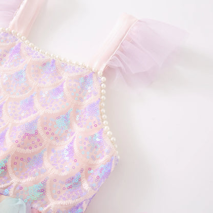 A Sweet and Lovely Girls' Mermaid Dress in Light Purple, Hot Sale Colorful Sparkling Sequin Party Outfit
