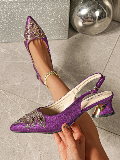 Elegant Italian Design Women's Wedding High Heels – Rhinestone-Embellished Pointed-Toe for Special Occasions – Plus Size